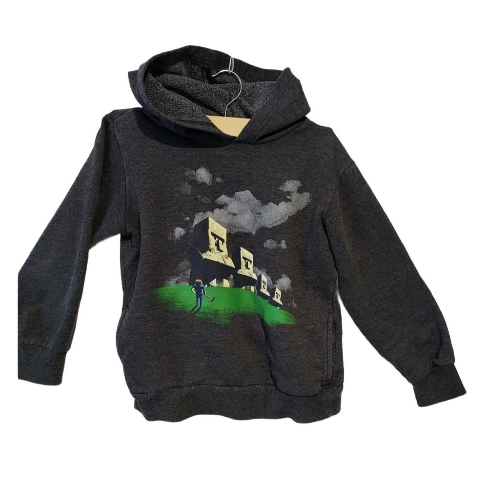 Mojang Jinx Minecraft‎ Steve Graphic Hoodie Kids Size Small 6/8 Charcoal Grey